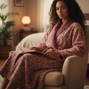 Unbranded Comfy Cozy Fall Winter Pink Plush Hooded Robe Floral Pattern Women’s